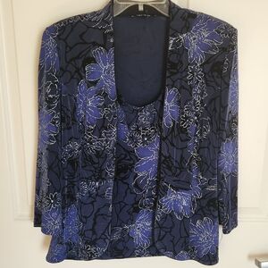 Onyx Nite Navy Floral Women's Blazer /Tank Set. (M)